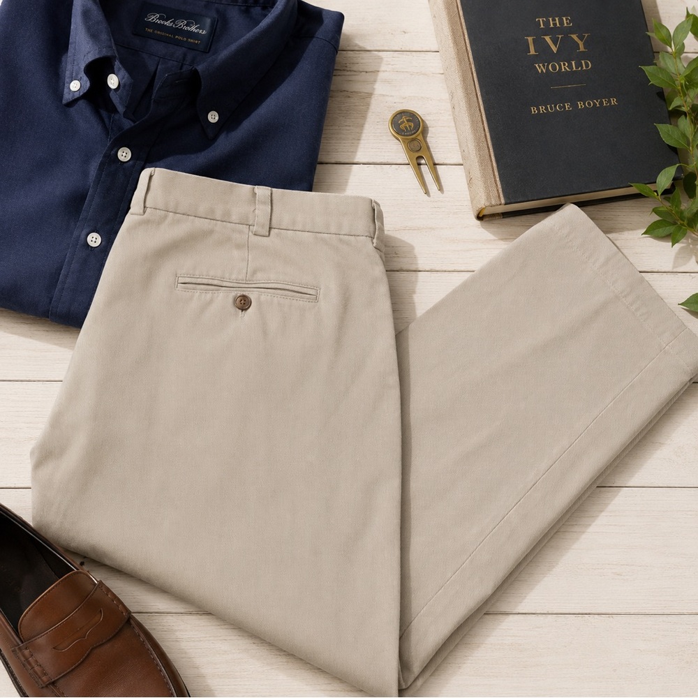 Brooks Brothers Hudson Brushed Twill Chino Pants Men 42x32 Italian Fabric